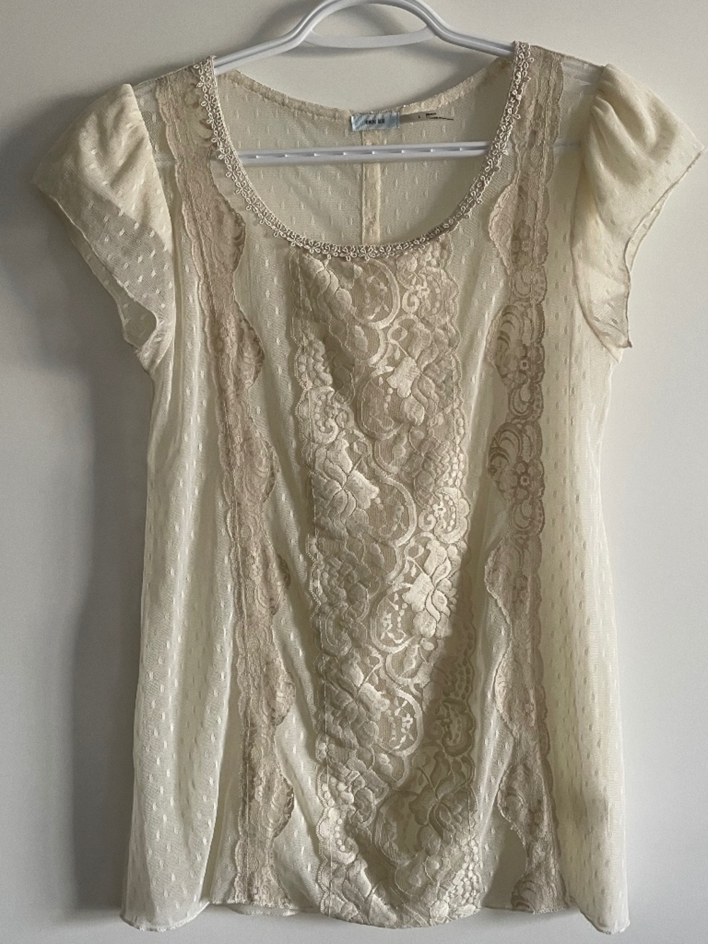 EUC Kimchi Blue Urban Outfitters Vintage Sheer Lace Panel Blouse in Cream Large